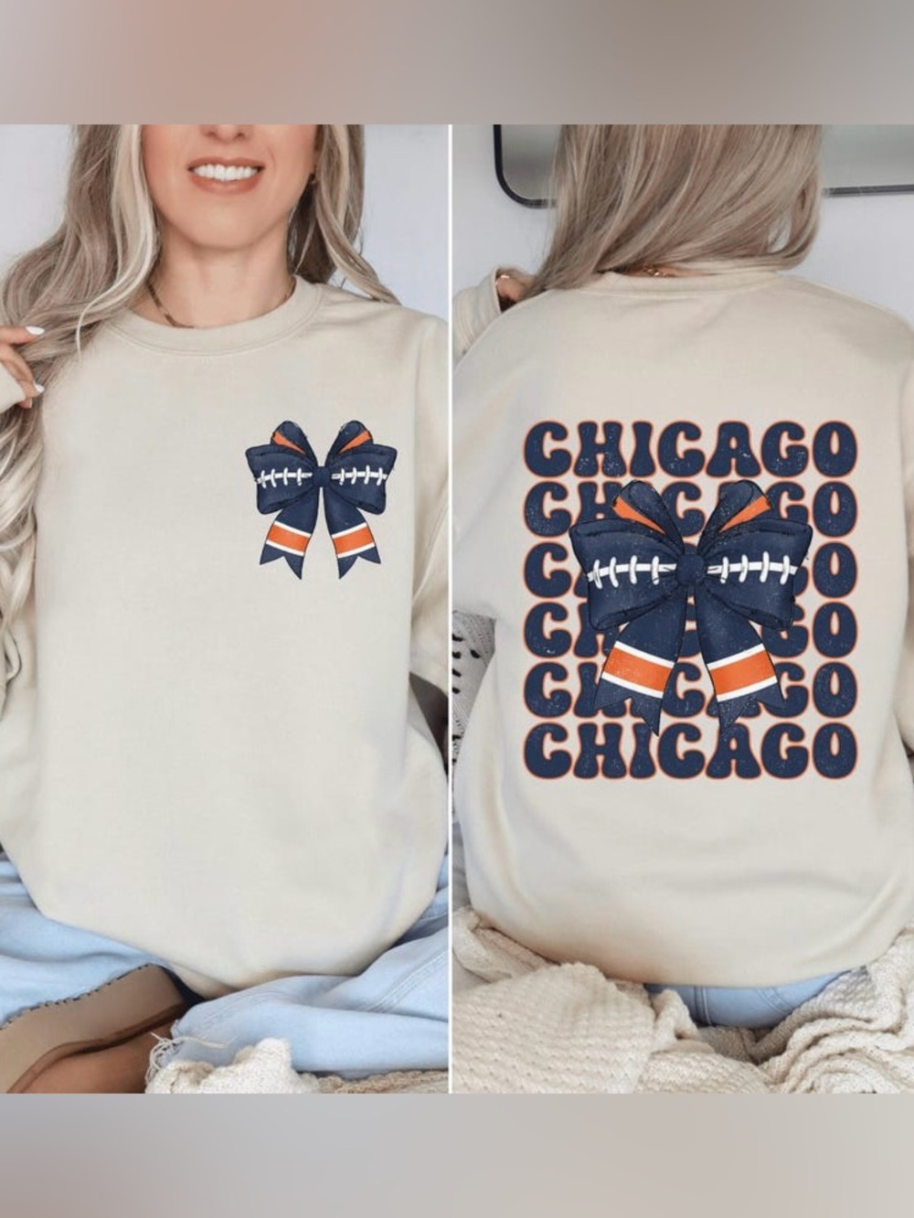 Chicago Bow Graphic Fall Sweatshirt Game Day Season Outfit